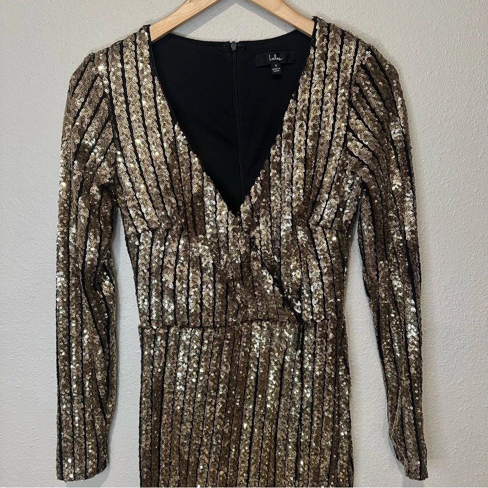 Lulu's Party Starts Now Shimmering Gold Sequin Long Sleeve Dress - Picture 7 of 11